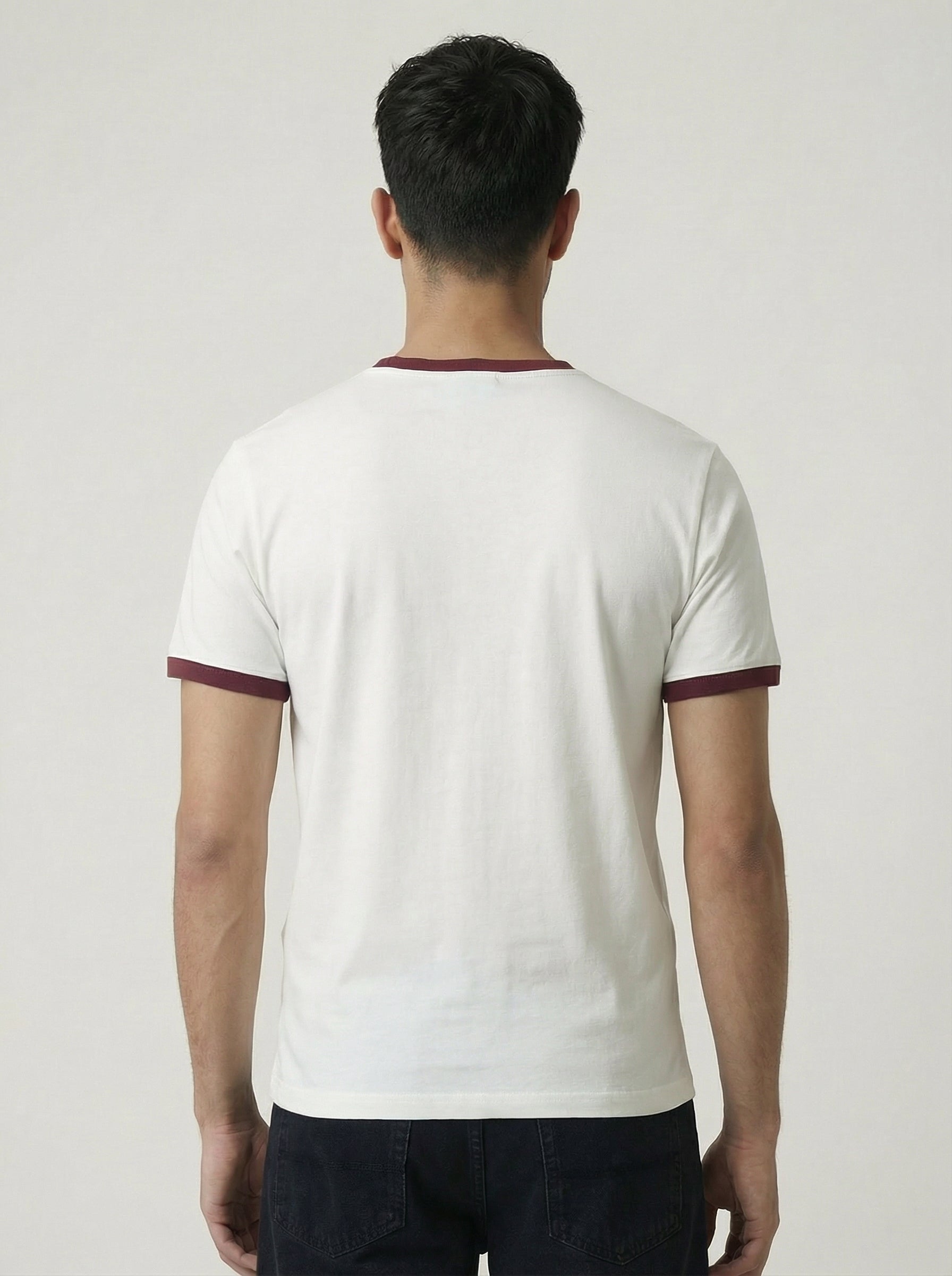 Ringer -Slim fit Tshirt - White × burgundy