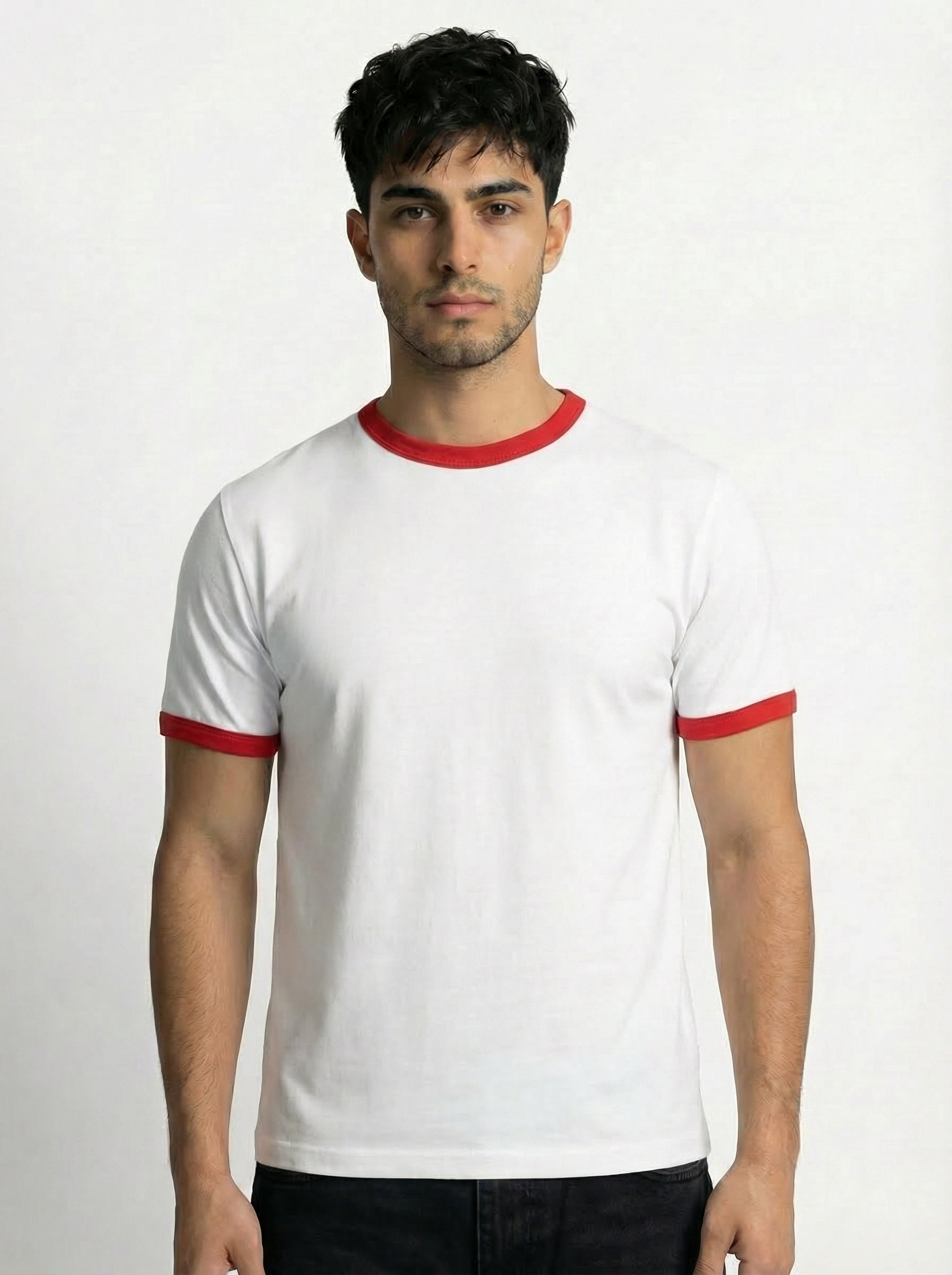Ringer -Slim fit Tshirt - White × Red