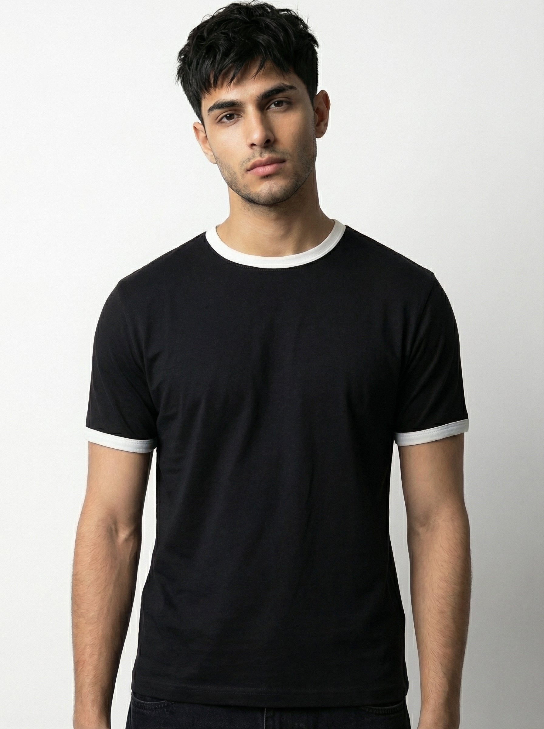 Ringer -Slim fit Tshirt - Black × white