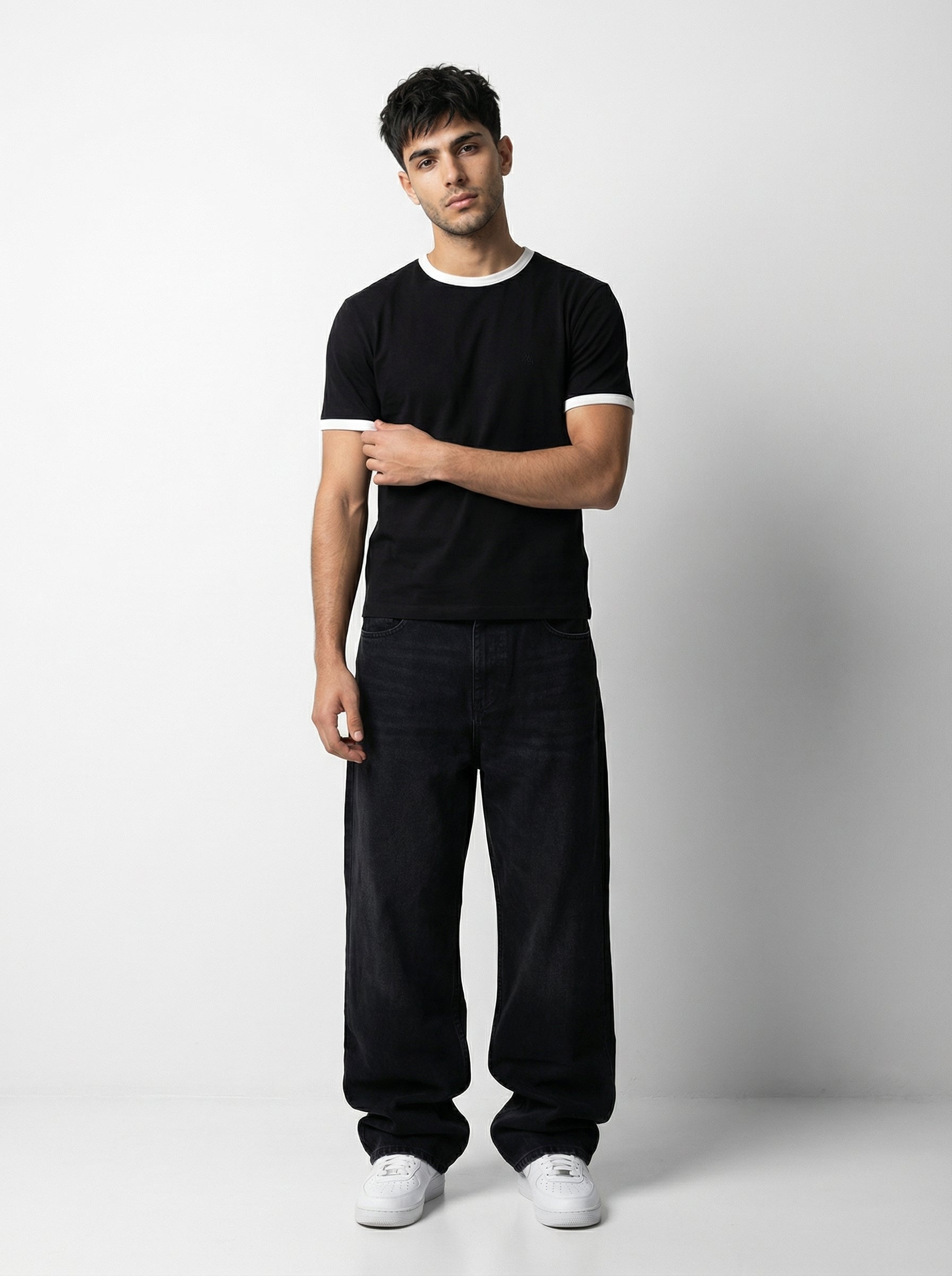 Ringer -Slim fit Tshirt - Black × white