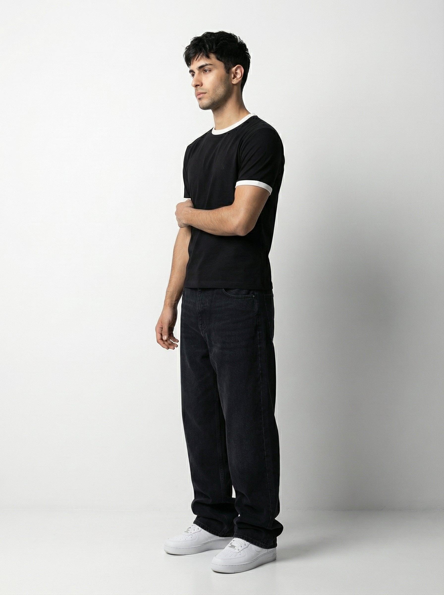 Ringer -Slim fit Tshirt - Black × white