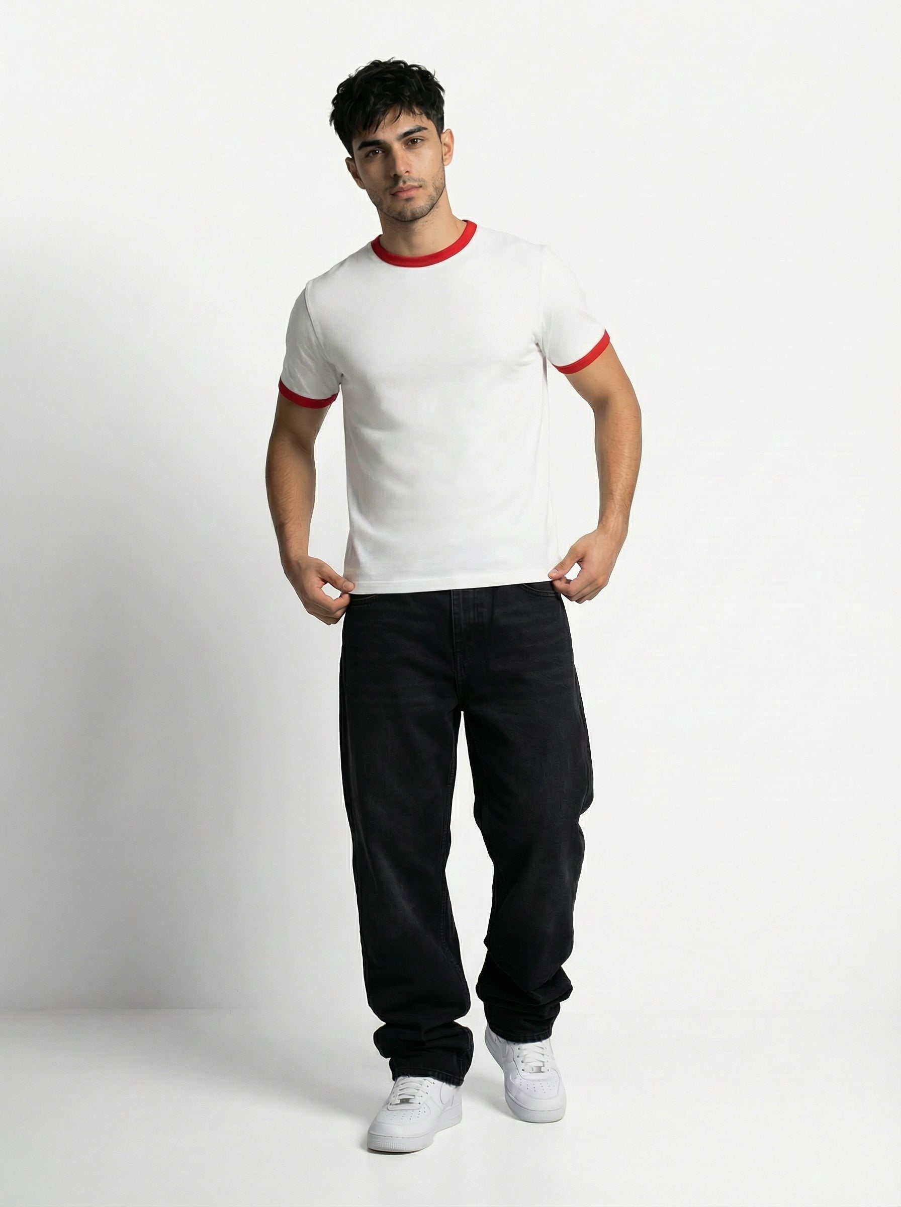 Ringer -Slim fit Tshirt - White × Red