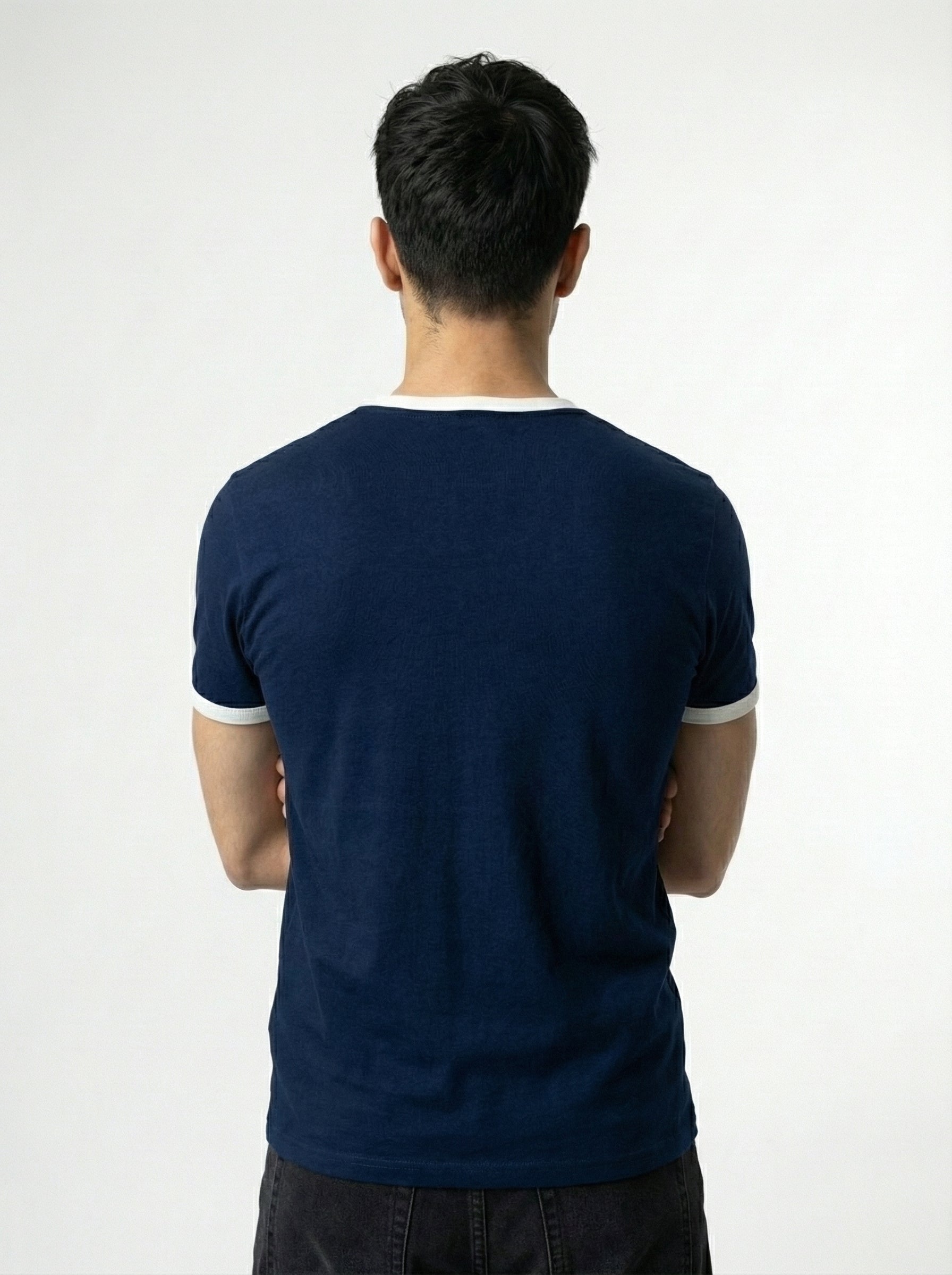Ringer -Slim fit Tshirt - Navy Blue × white