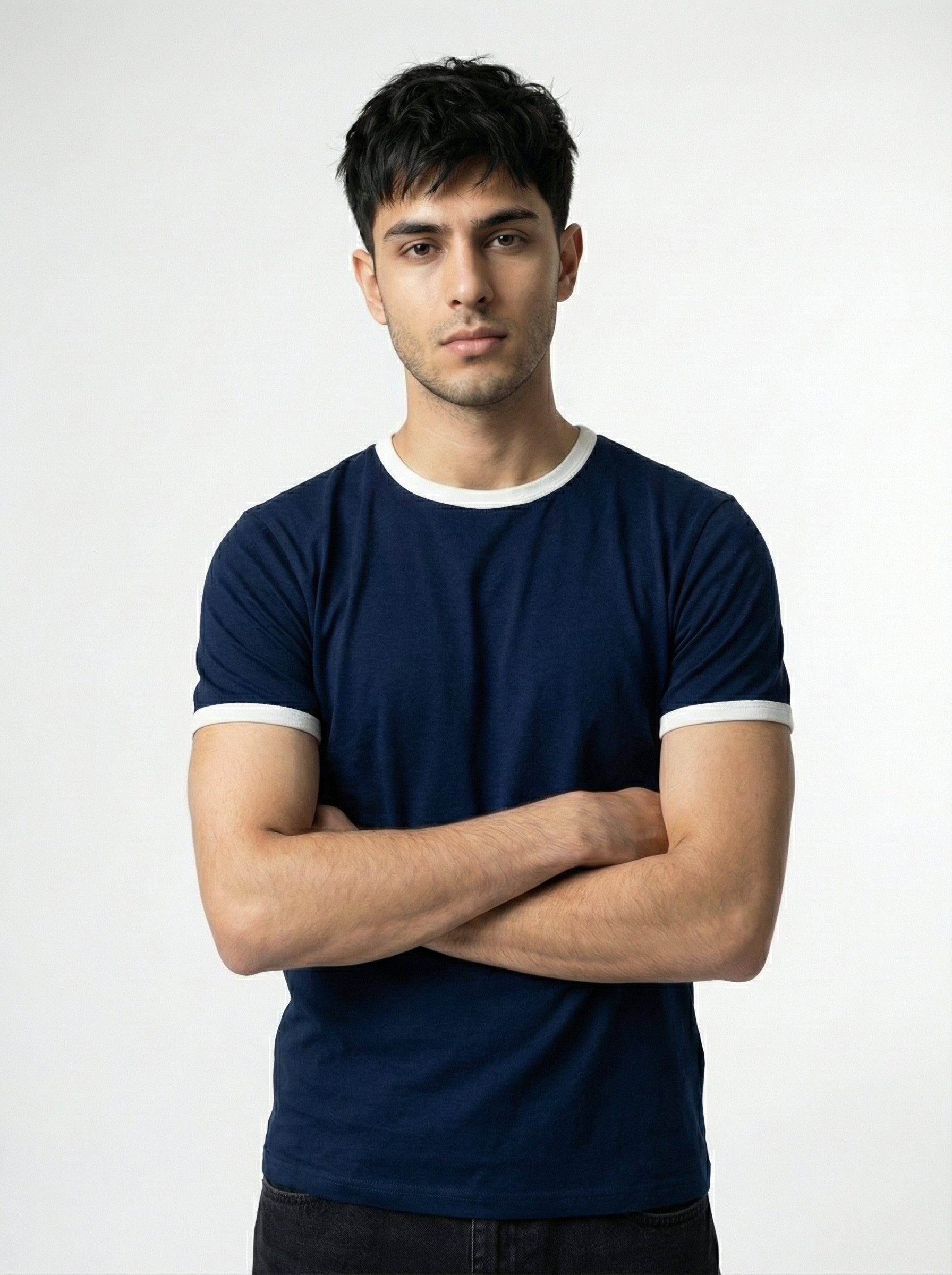 Ringer -Slim fit Tshirt - Navy Blue × white