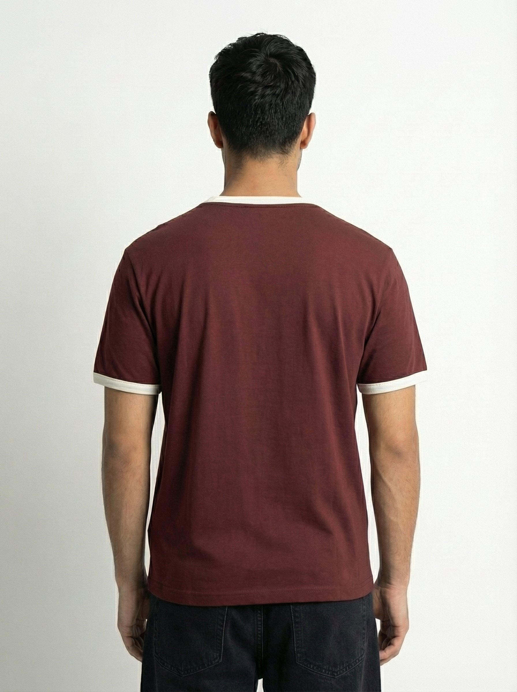 Ringer -Slim fit Tshirt - Burgundy × white