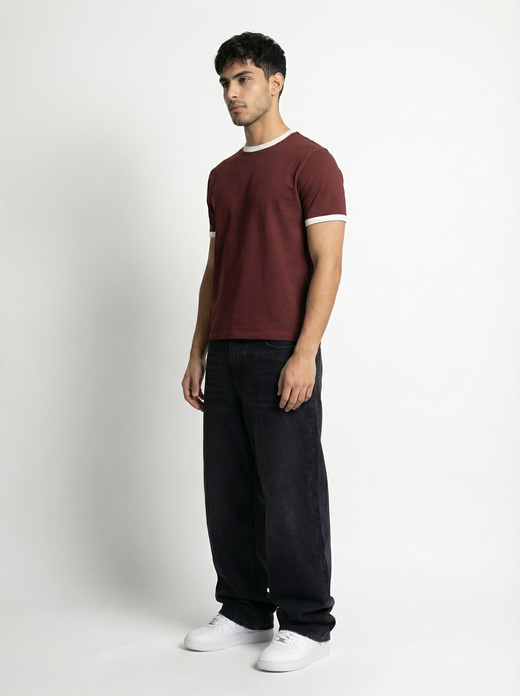Ringer -Slim fit Tshirt - Burgundy × white