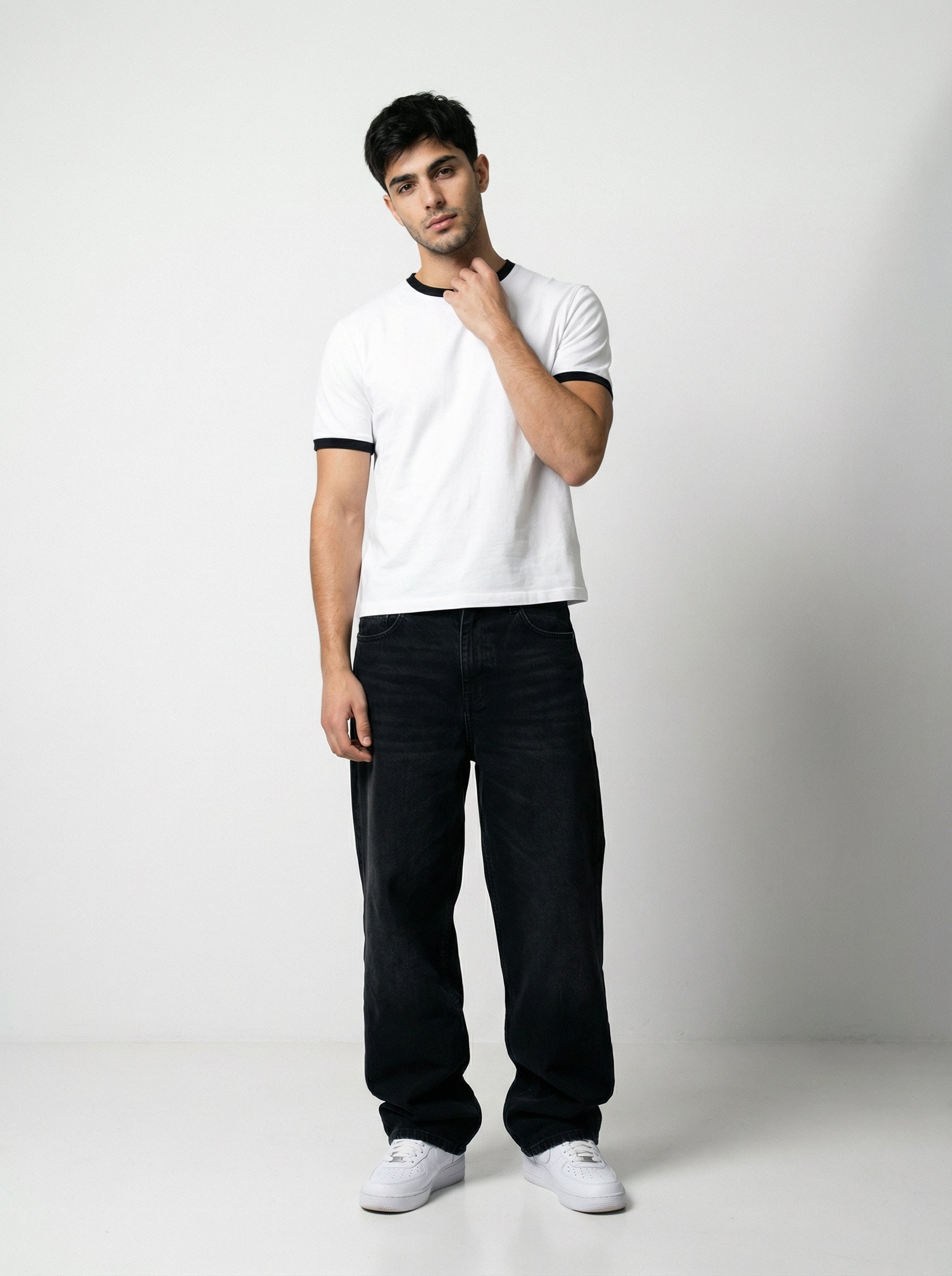 Ringer -Slim fit Tshirt - White × black
