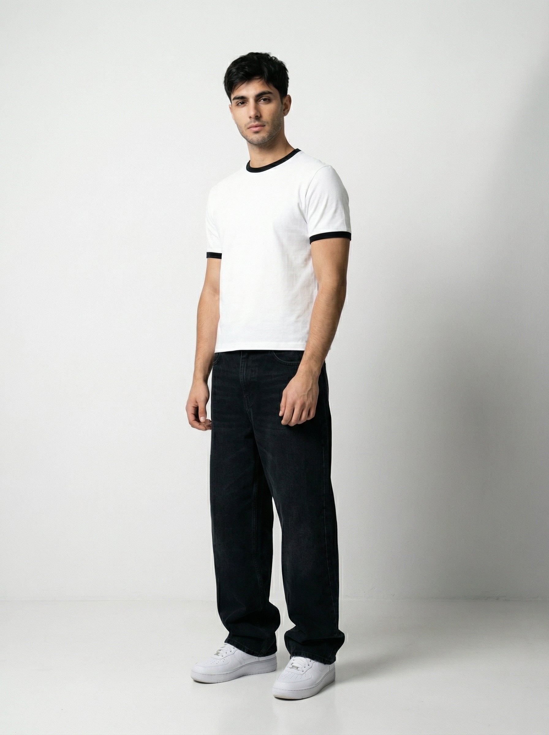 Ringer -Slim fit Tshirt - White × black