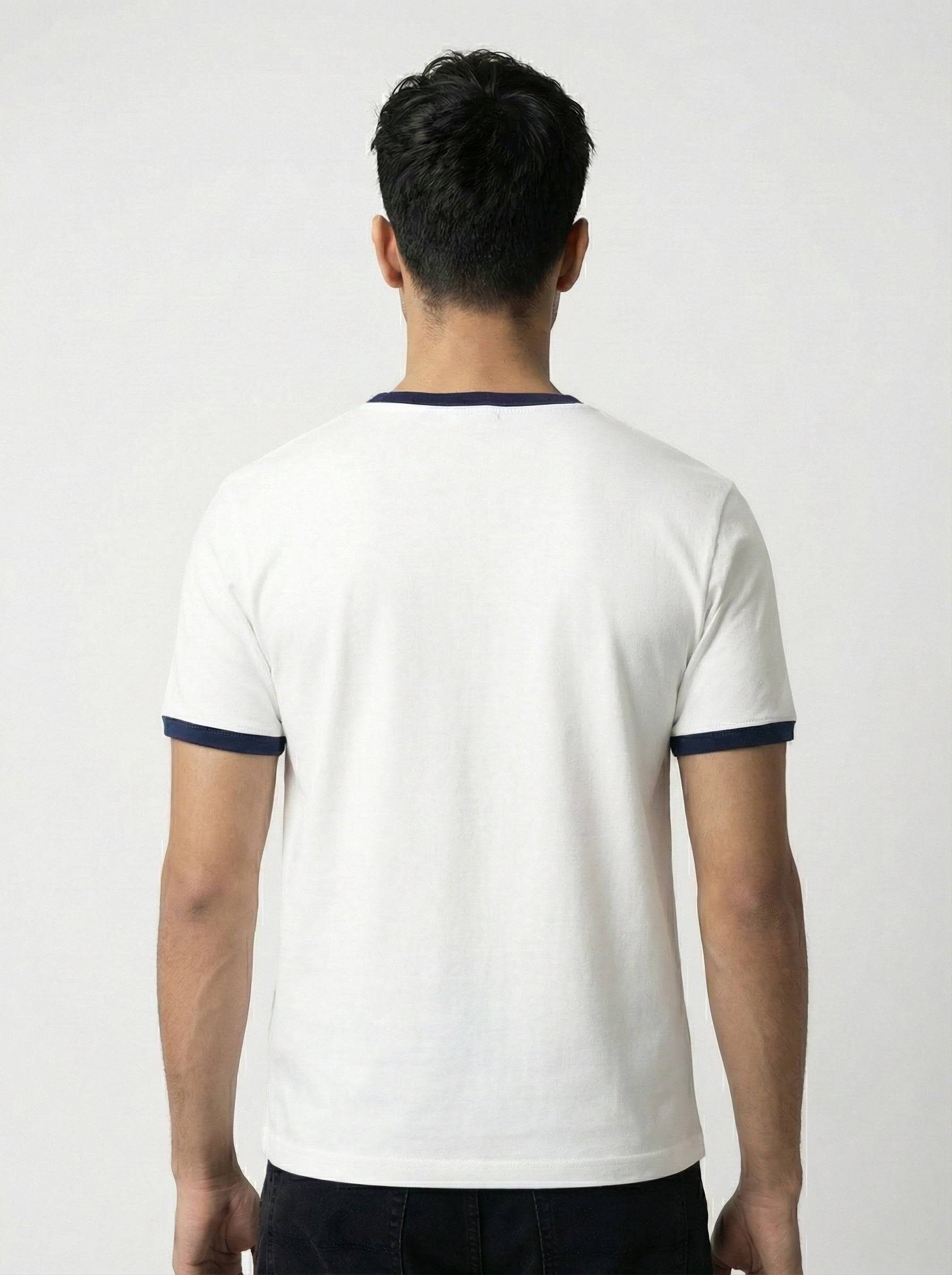 Ringer -Slim fit Tshirt -White × navy blue