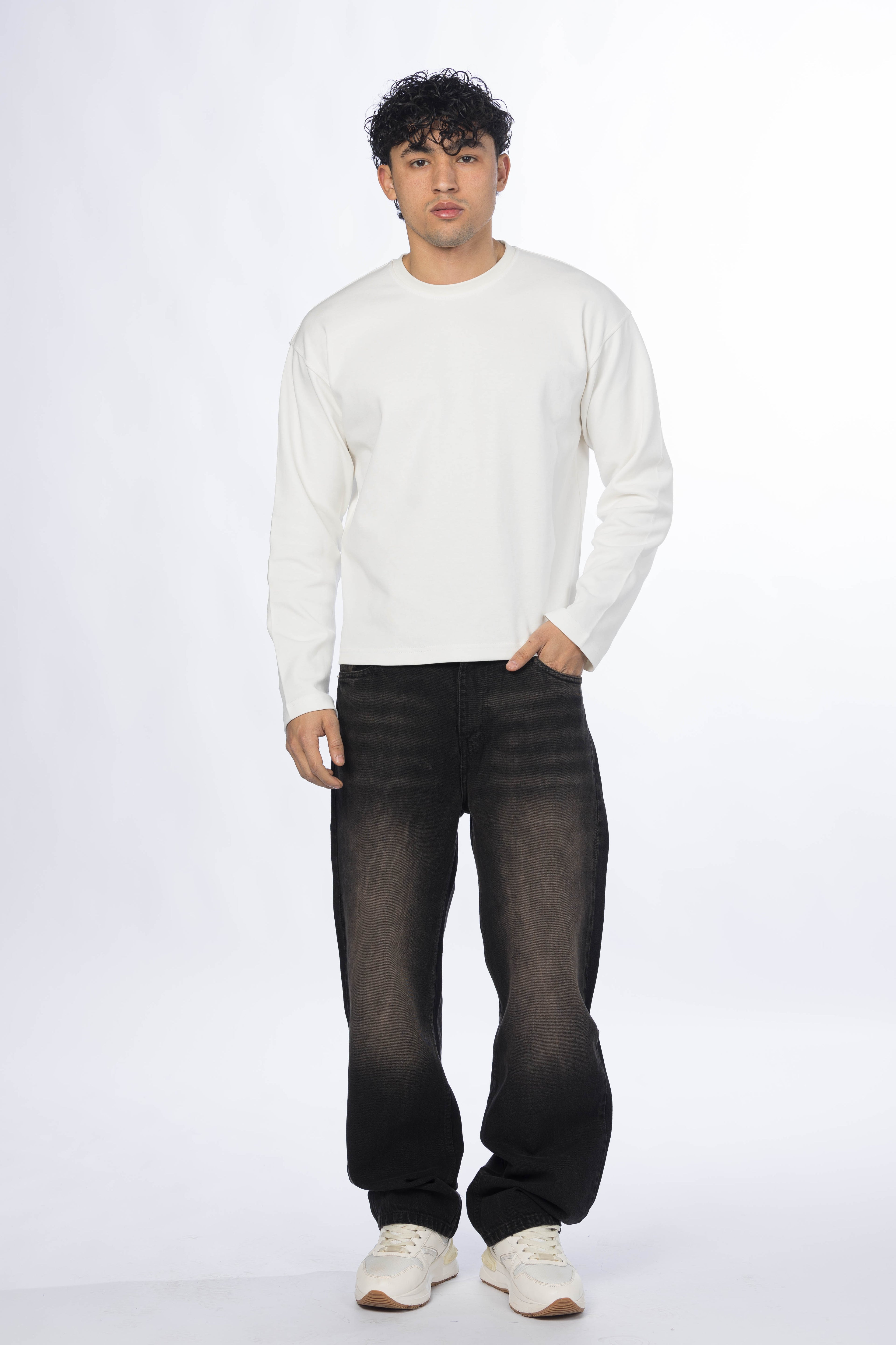 Wide Leg Jeans – Faded Black