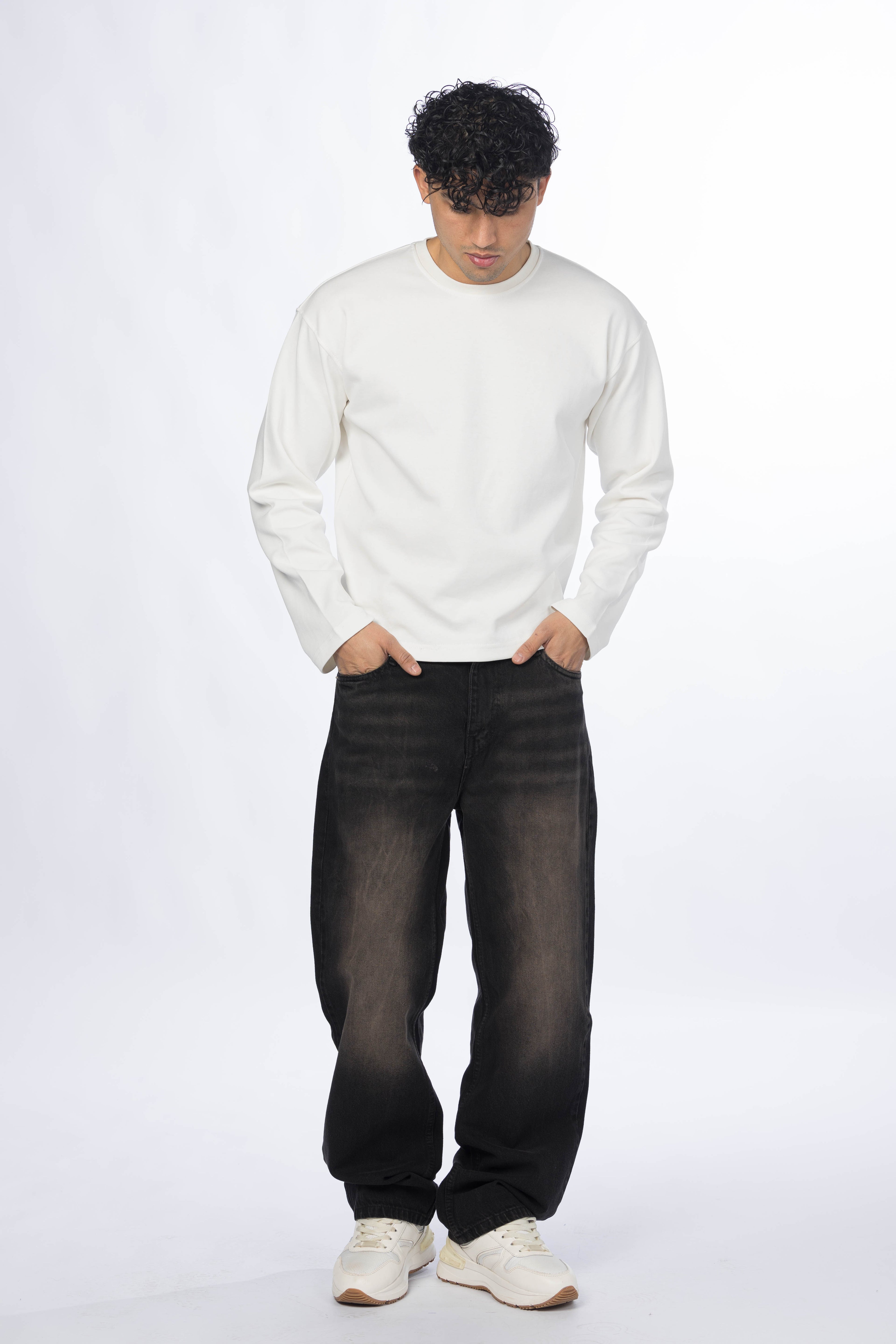 Wide Leg Jeans – Faded Black