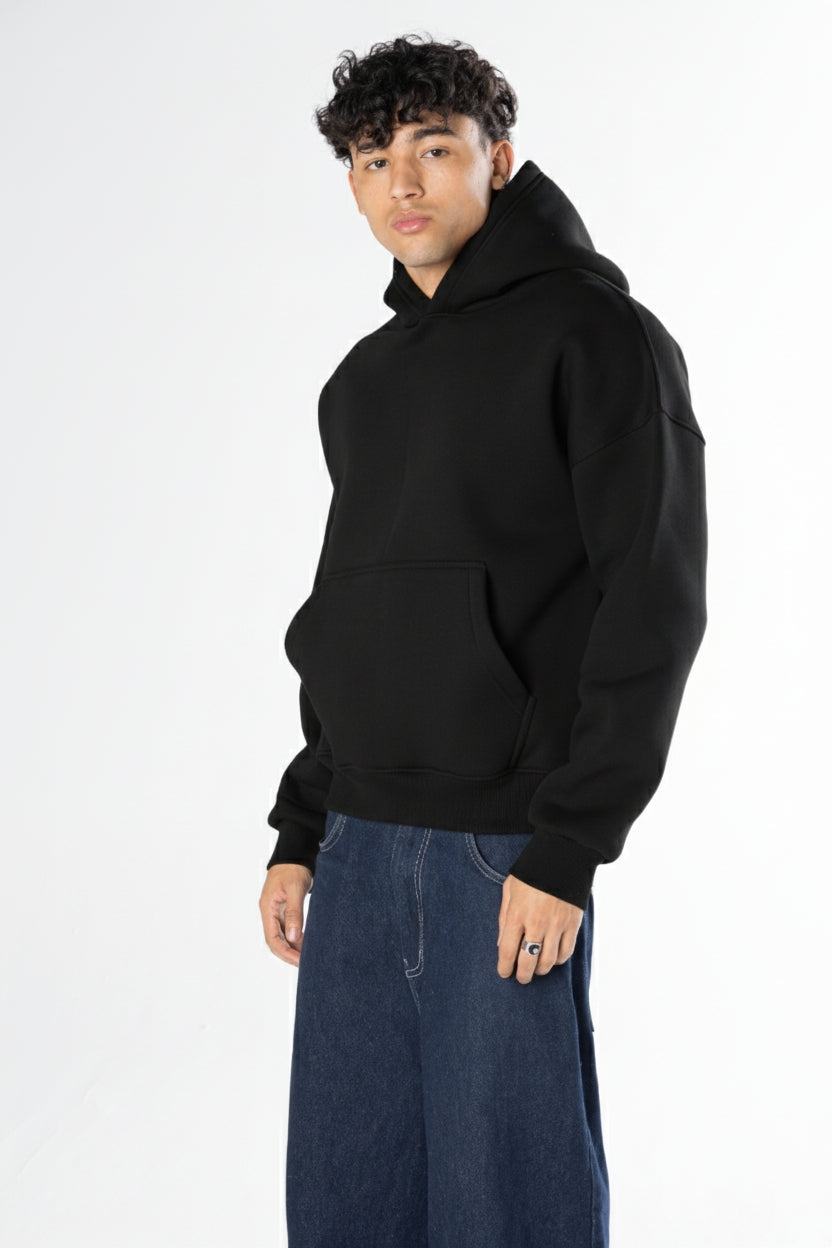 Boxy Fit Hoodie -  Black