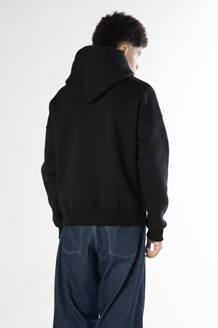Boxy Fit Hoodie -  Black