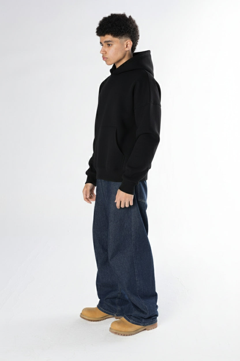 Boxy Fit Hoodie -  Black