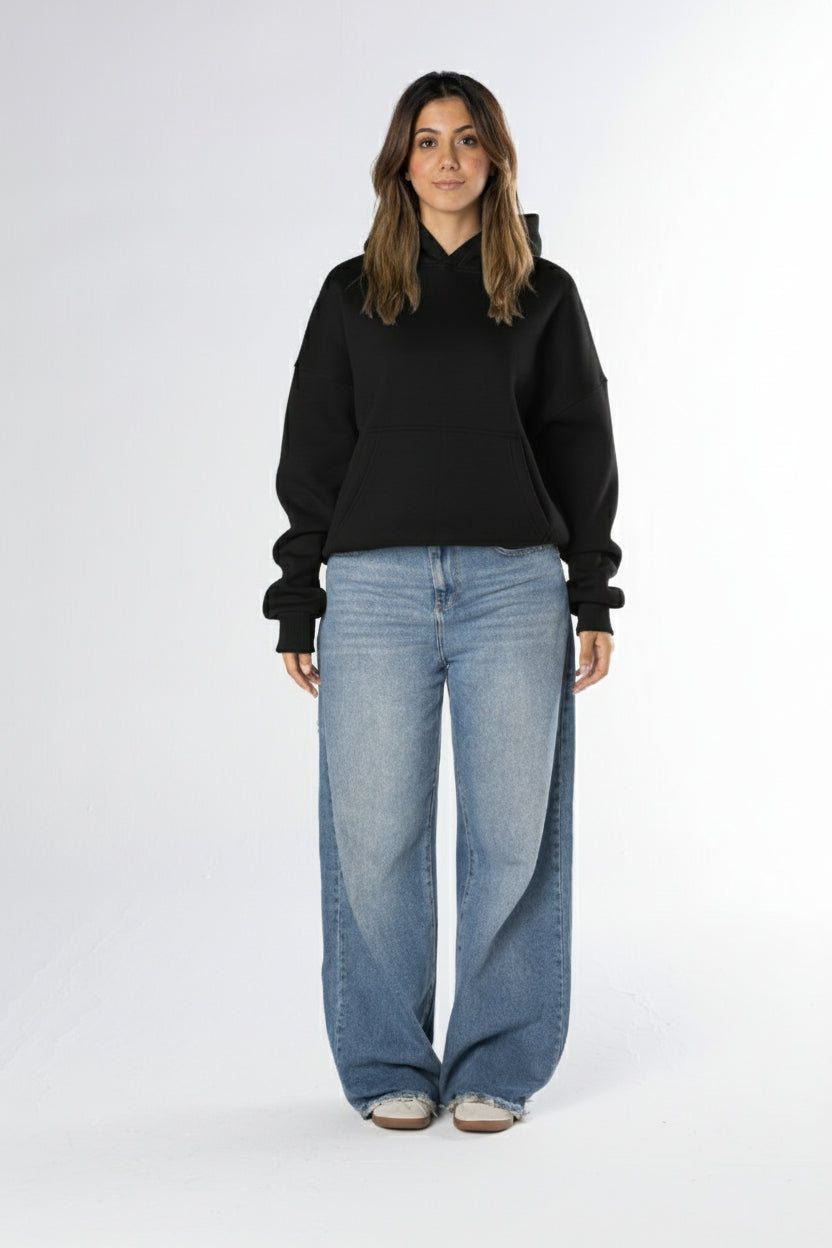 Boxy Fit Hoodie -  Black